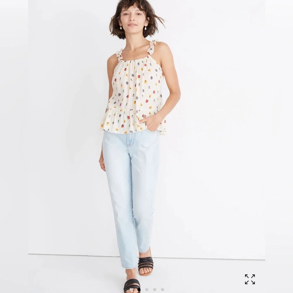 Madewell Ruffle-Strap Cami Top in Metallic-Striped Confetti Floral size 10 - Picture 2 of 13